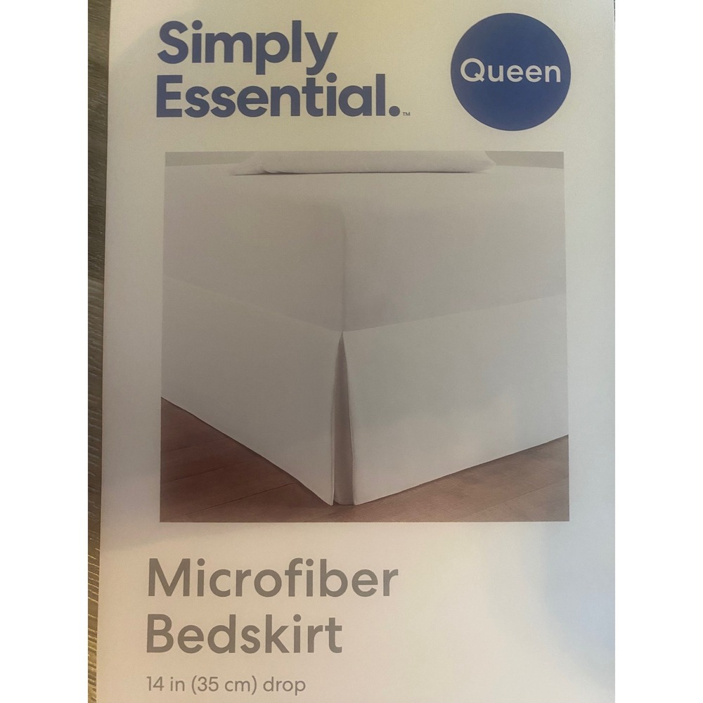 Simply Essential Queen Microfiber Bedskirt White 14 Inch Drop OEKO-TEX New